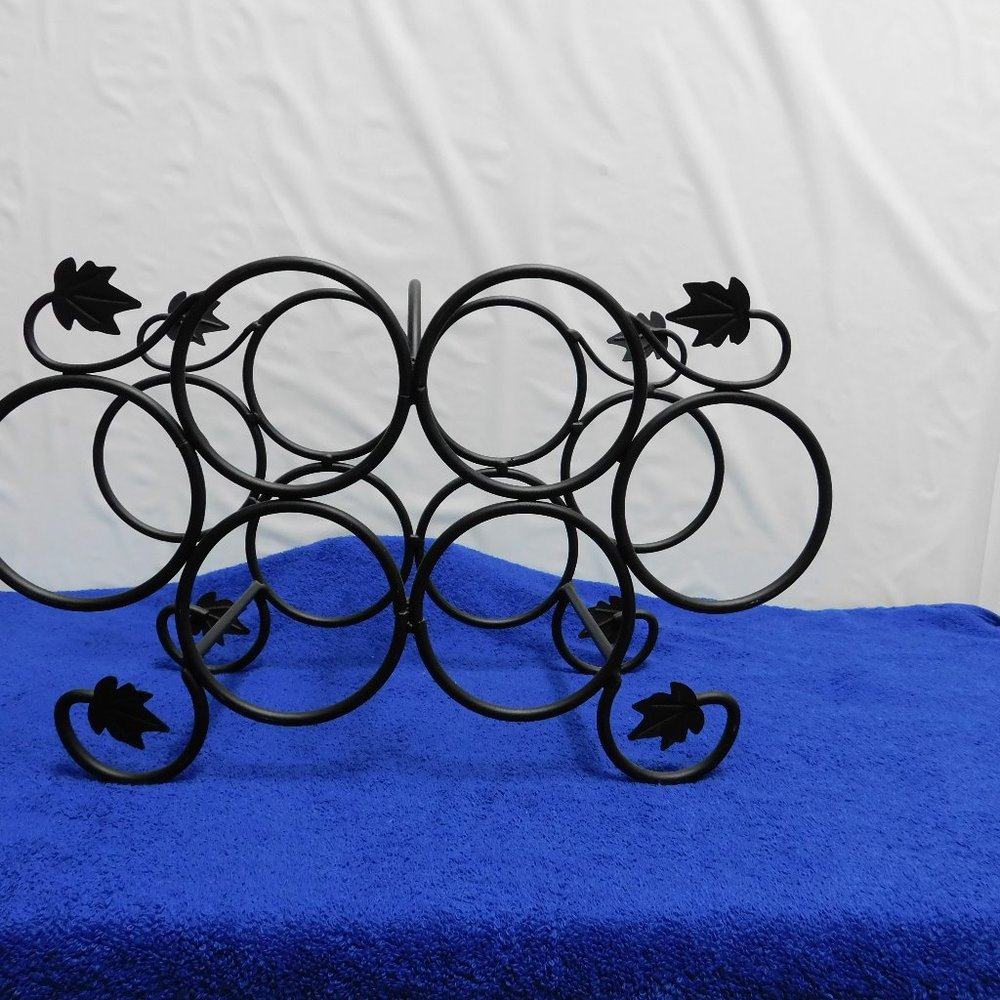 WINE RACK METAL WITH GRAPE LEAFS HOLD 6 BOTTLES